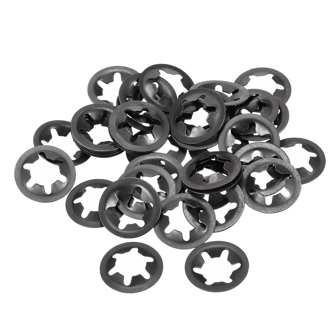 Uxcell Uxcell M8 Internal Tooth Star Locking Washer 7mm I.D. 18mm O.D. Lock Washers Push On Locking Speed Clip, 65Mn Black Oxide Finish 40pcs