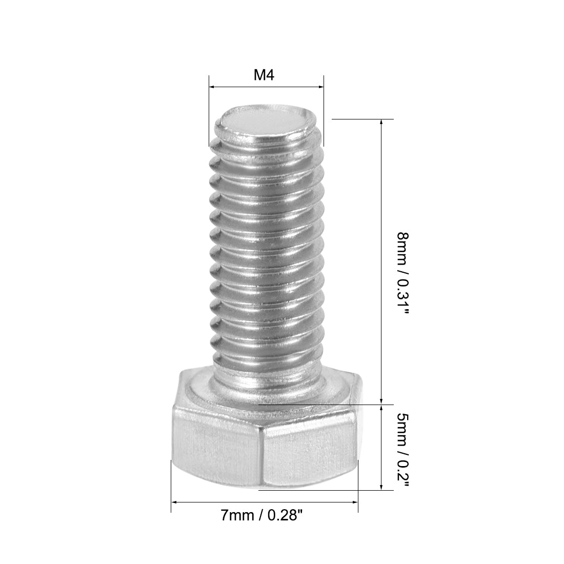 Harfington M4 304 Stainless Steel Silver Tone Hex Bolts