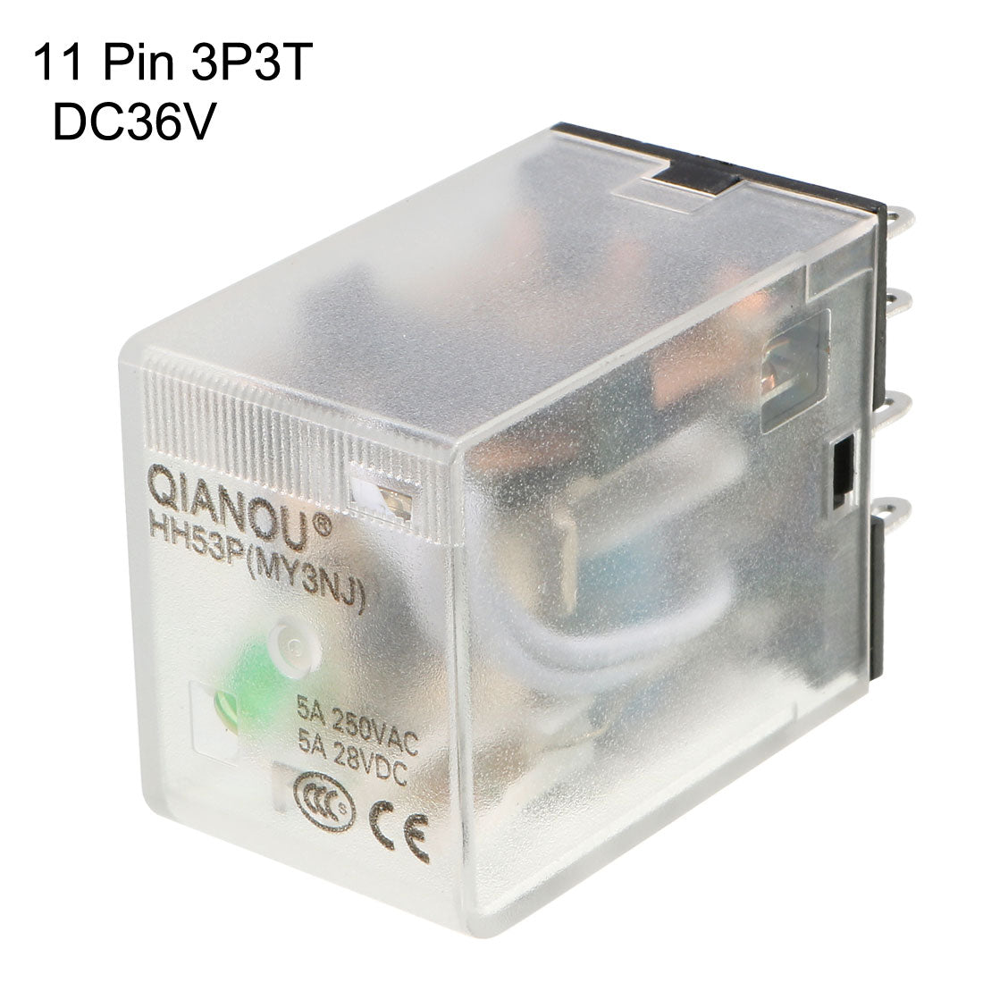 uxcell Uxcell DC36V Coil Green Indicator Light 11 Pin 3P3T Electromagnetic General Purpose Power Relay