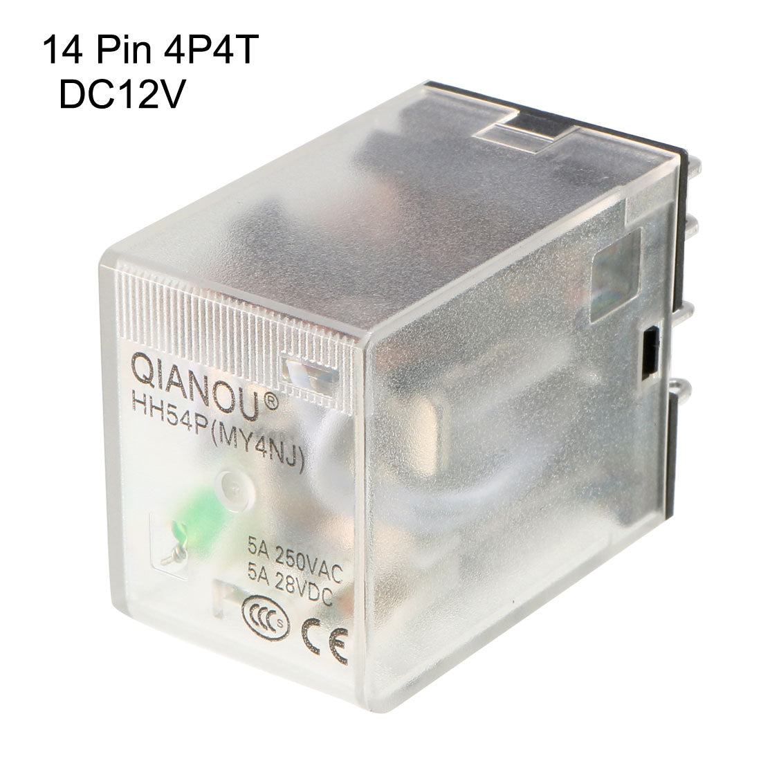 uxcell Uxcell DC12V Coil Green Indicator Light 14 Pin 4P4T Electromagnetic General Purpose Power Relay