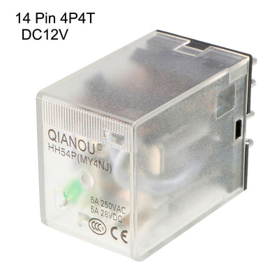Harfington Uxcell DC12V Coil Green Indicator Light 14 Pin 4P4T Electromagnetic General Purpose Power Relay
