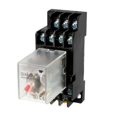 Harfington Uxcell AC110/120V Coil Red Indicator Light 14 Pin 4P4T Electromagnetic General Purpose Power Relay + Socket Base