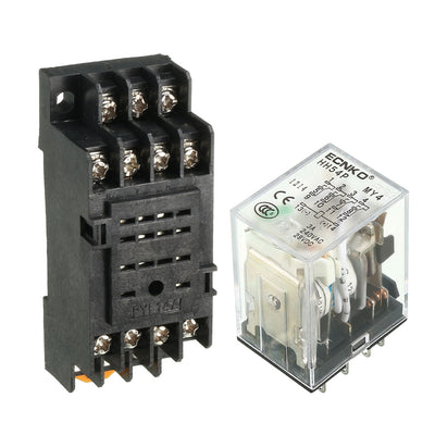 Harfington Uxcell HH54P DC 12V Coil 4P4T 14 Pins Electromagnetic Power Relay Green LED with socket