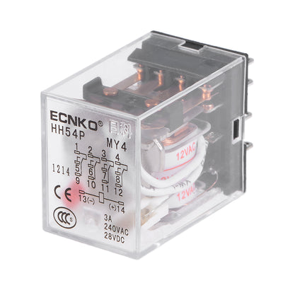 Harfington Uxcell HH54P AC 12V Coil DPDT 14 Pins Red Light Electromagnetic Power Relay + socket