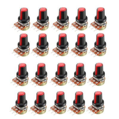 Harfington Uxcell 20Pcs 10K Ohm Variable Resistors Single Turn Rotary Carbon Film Taper Potentiometer with Knobs