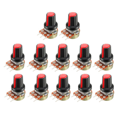Harfington Uxcell 12Pcs 1K Ohm Variable Resistors Single Turn Rotary Carbon Film Taper Potentiometer with Knobs