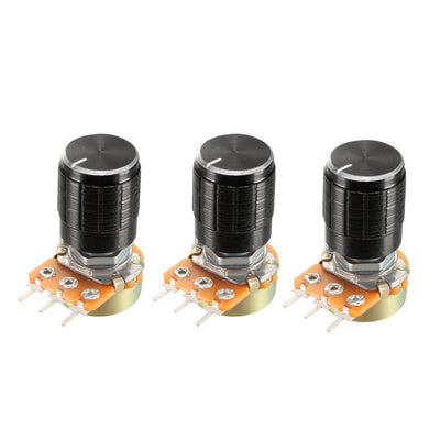 Harfington Uxcell WH148 3Pcs 1K Ohm Variable Resistors Single Turn Rotary Carbon Film Taper Potentiometer with Knob