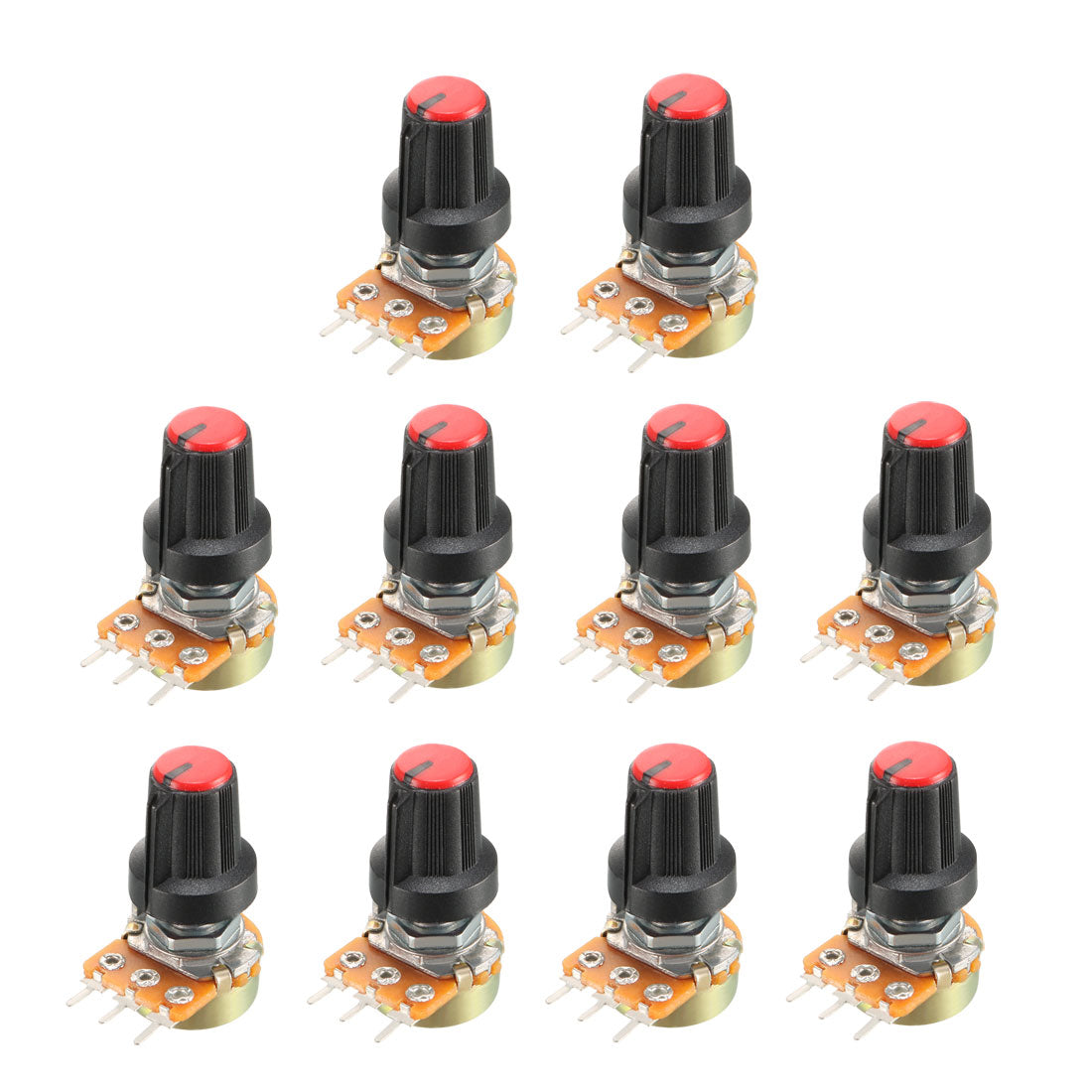 uxcell Uxcell 10Pcs 20K Ohm Variable Resistors Single Turn Rotary Carbon Film Taper Potentiometer with Knob