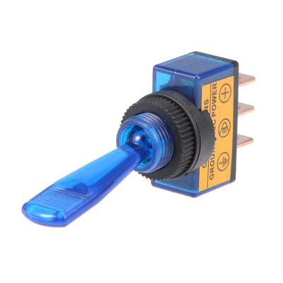 Harfington Uxcell 2Pcs SPST Latching Rocker Toggle Switch Blue LED Light 20A 12V 3P ON-OFF Flat Rod Blue Normal Lever