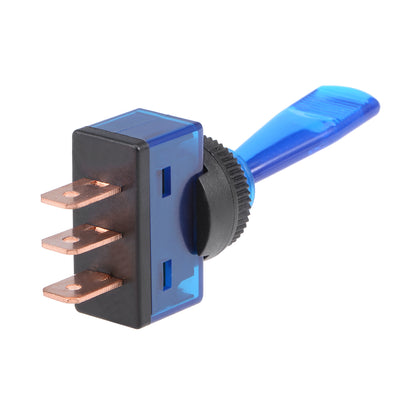 Harfington Uxcell 2Pcs SPST Latching Rocker Toggle Switch Blue LED Light 20A 12V 3P ON-OFF Flat Rod Blue Normal Lever