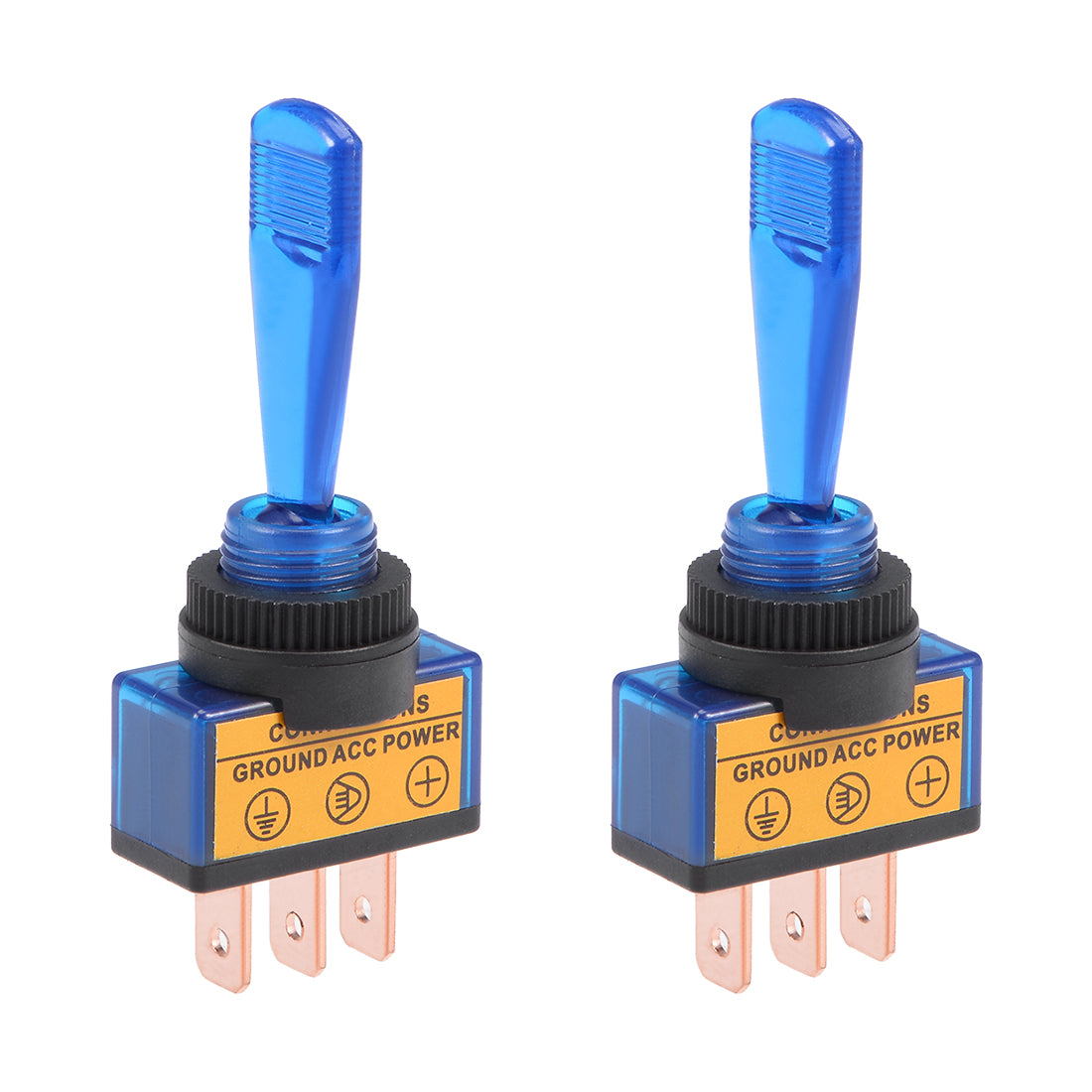 uxcell Uxcell 2Pcs SPST Latching Rocker Toggle Switch Blue LED Light 20A 12V 3P ON-OFF Flat Rod Blue Normal Lever