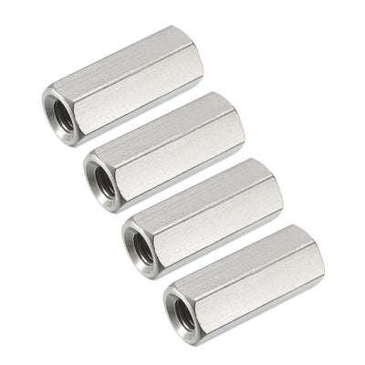 Harfington Uxcell M6 x 1-Pitch 30mm Length 304 Stainless Steel Metric Hex Coupling Nut, 4Pcs