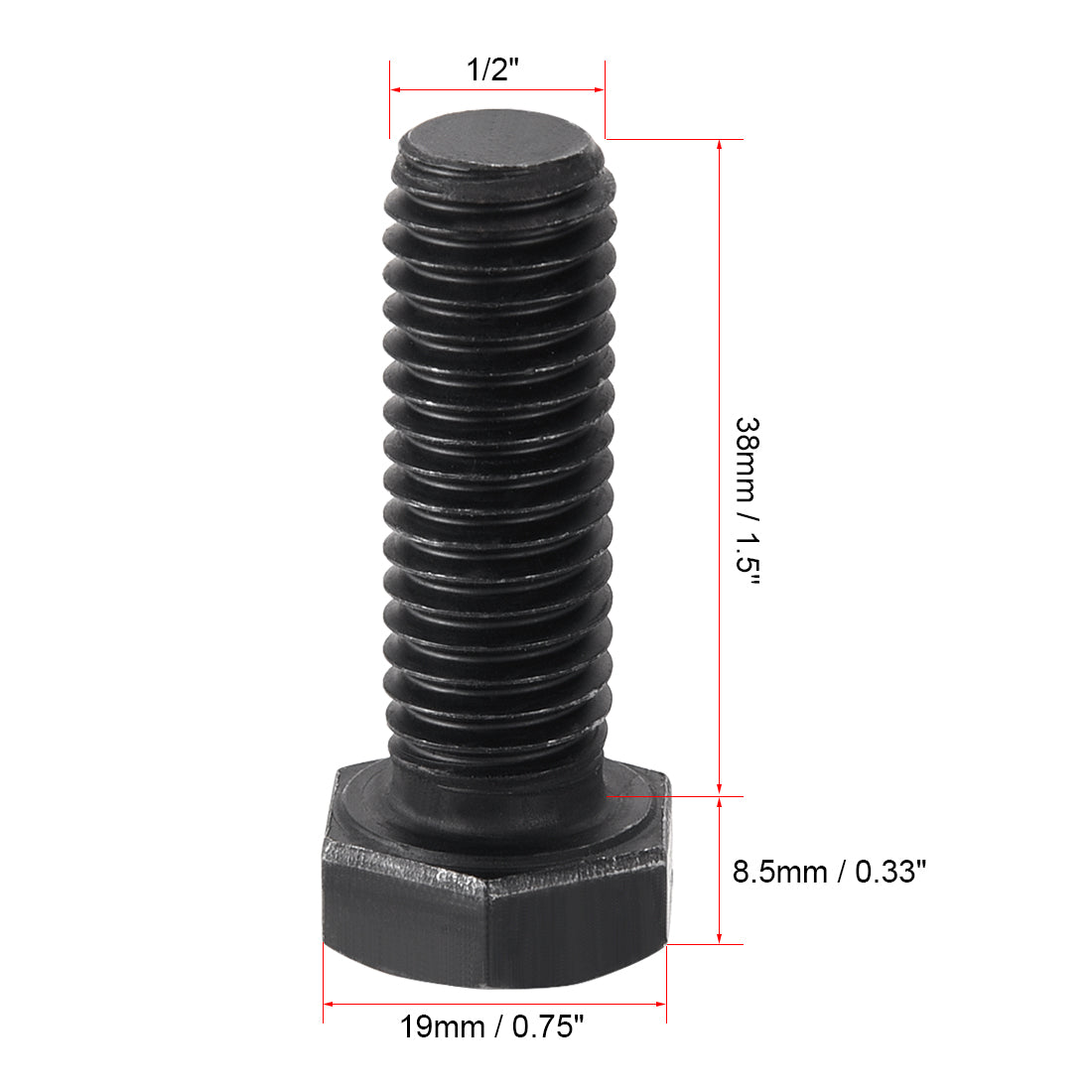 uxcell Uxcell 1/2''-13*1-1/2'' Hex Head Screw Bolts Fastener Carbon Steel Black, 2pcs