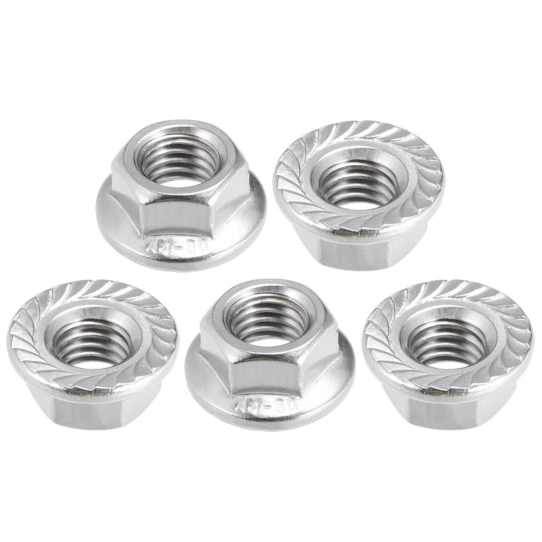 Uxcell Uxcell M12 Serrated Flange Hex Lock Nuts, 201 Stainless Steel, 5 Pcs