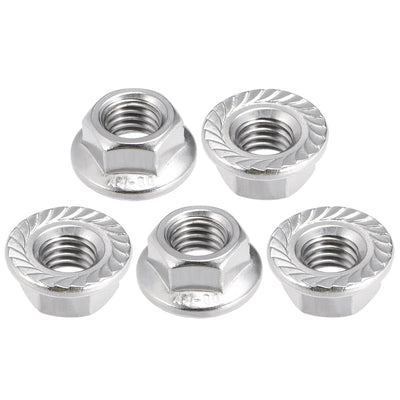 Harfington Uxcell M12 Serrated Flange Hex Lock Nuts, 201 Stainless Steel, 5 Pcs