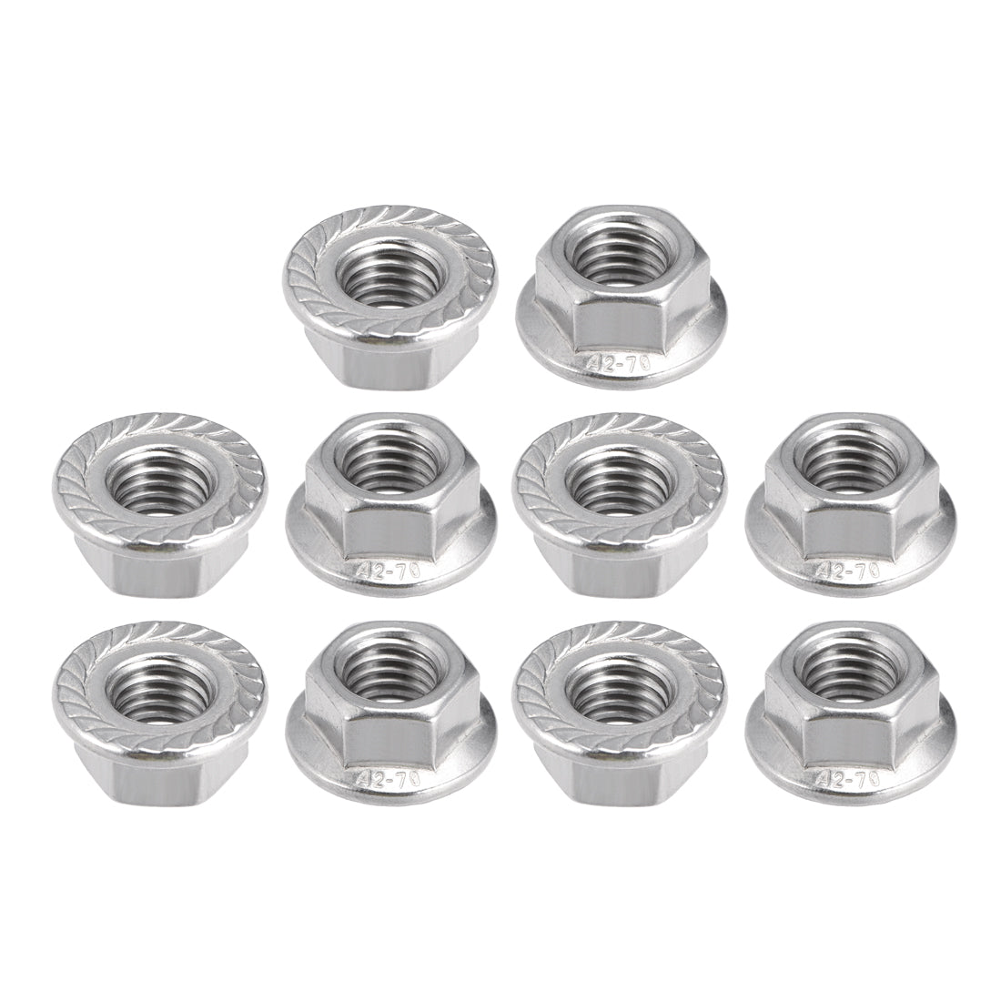 Uxcell Uxcell M4 Serrated Flange Hex Lock Nuts, 304 Stainless Steel, 10 Pcs