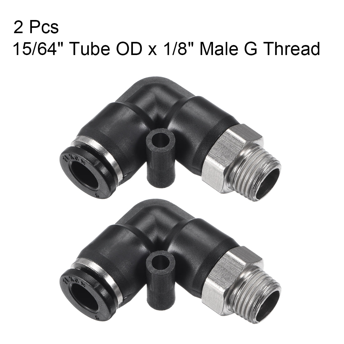 uxcell Uxcell PL6-01 Pneumatic Push to Connect Fitting Male Elbow -  15/64" Tube OD x 1/8" G Thread Tube Fitting 2pcs