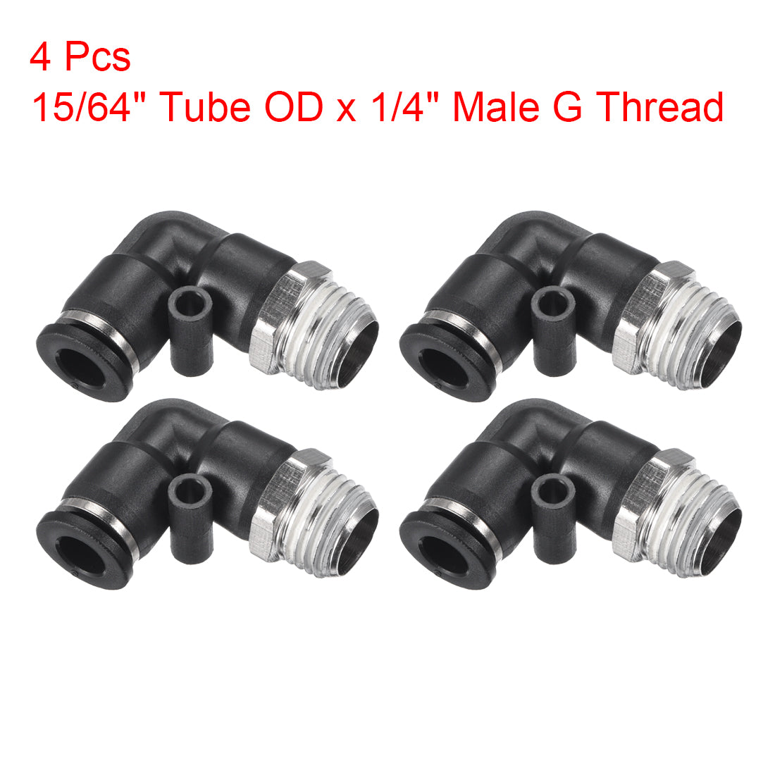 uxcell Uxcell PL6-02 Pneumatic Push to Connect Fitting, Male Elbow - 15/64" Tube OD x 1/4" G Thread  Tube Fitting 4pcs