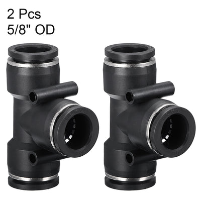 Harfington Uxcell 2 pcs Push To Connect Fittings T Type Tube Connect 16mm or 5/8" od Push Fit Fittings Tube Fittings Push Lock (16mm T tee)