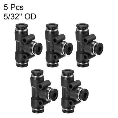 Harfington Uxcell 5 pcs Push To Connect Fittings T Type Tube Connect 4 mm or 5/32" od Push Fit Fittings Tube Fittings Push Lock (4mm T tee)