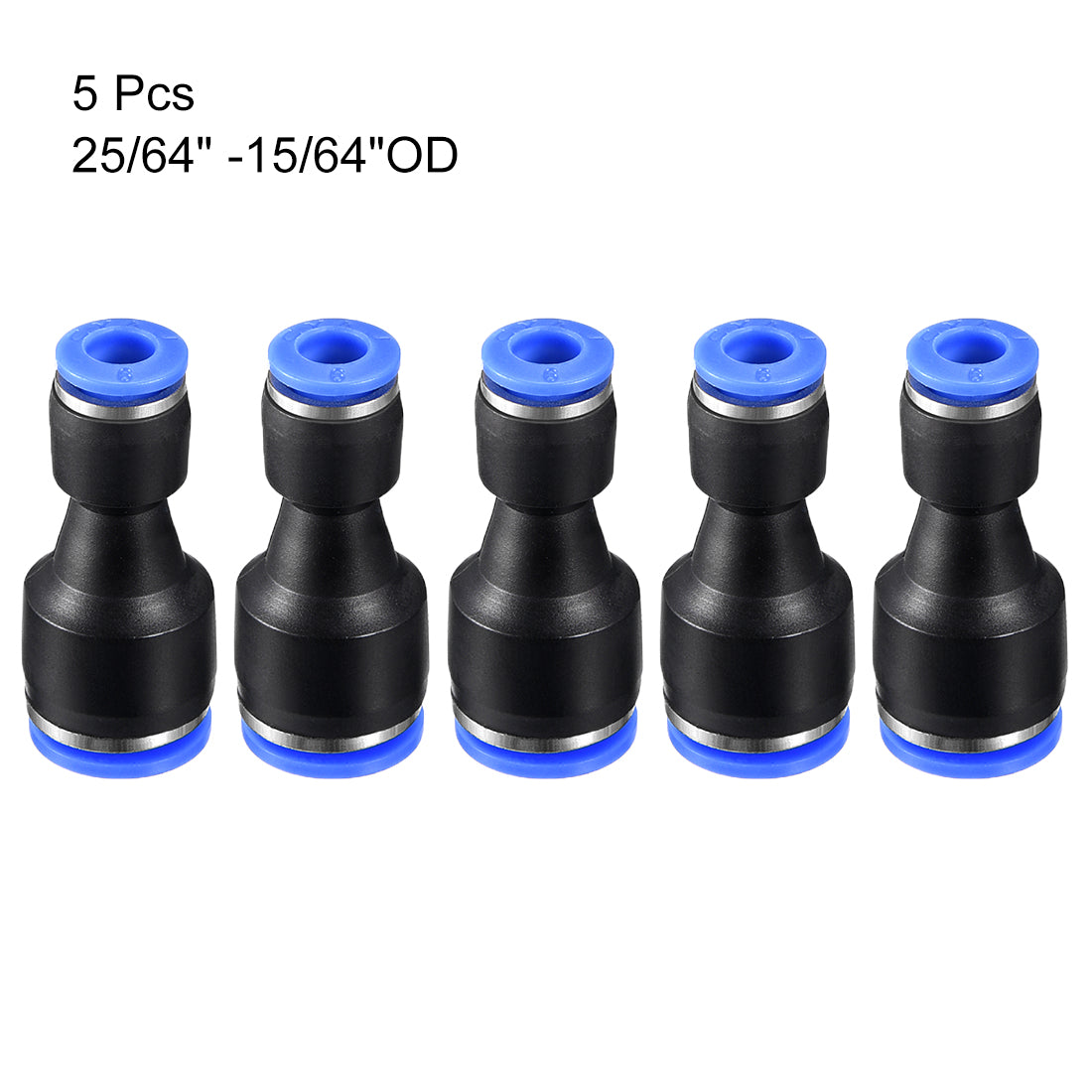 uxcell Uxcell 5pcs Push to Connect Fittings Tube Connect  25/64" -15/64" Straight OD Push Fit Fittings Tube Fittings Push Lock Blue
