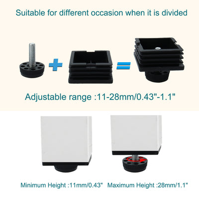Harfington Uxcell Adjustable Leveling Feet 50 x 50mm Square Insert Furniture Glide 8 Sets