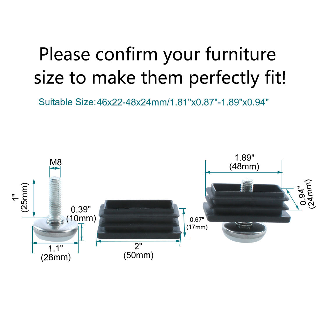 uxcell Uxcell Adjustable Leveling Feet 25 x 50mm Rectangle Inserts Furniture Glide 8 Sets