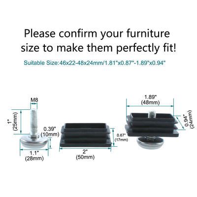 Harfington Uxcell Adjustable Leveling Feet 25 x 50mm Rectangle Inserts Furniture Glide 8 Sets
