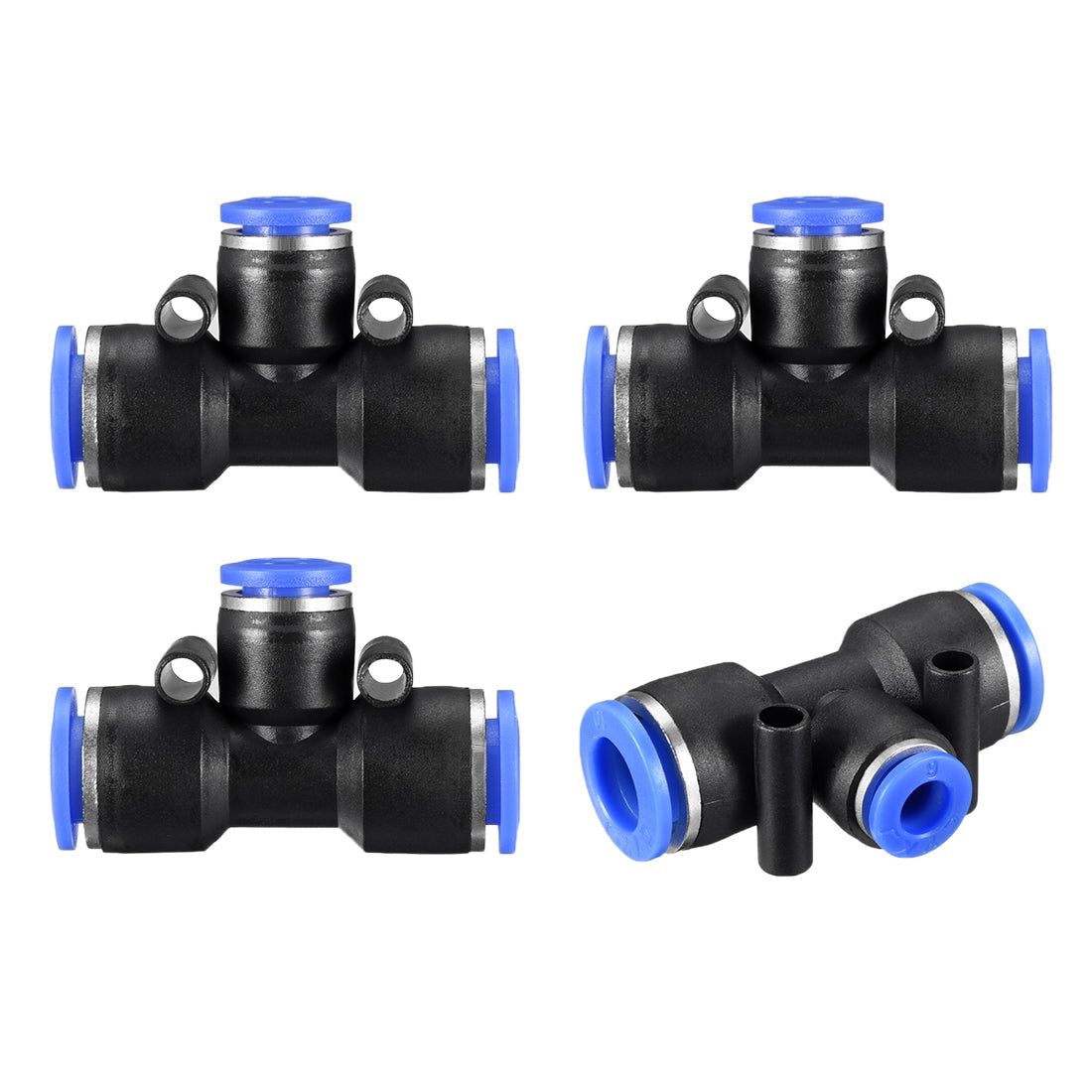 uxcell Uxcell 4 pcs Push To Connect Fittings T Type Tube Connect 25/64“ -15/64” od Push Fit Fittings Tube Fittings Push Lock Blue (10-6mm T tee)