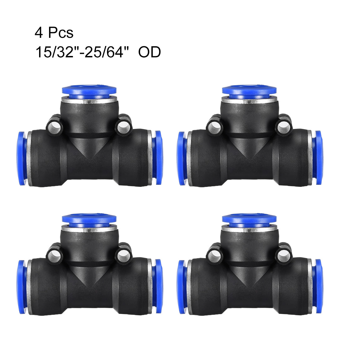 uxcell Uxcell 4 pcs Push To Connect Fittings T Type Tube Connect 15/32“ -25/64” od Push Fit Fittings Tube Fittings Push Lock Blue (12-10mm T tee)