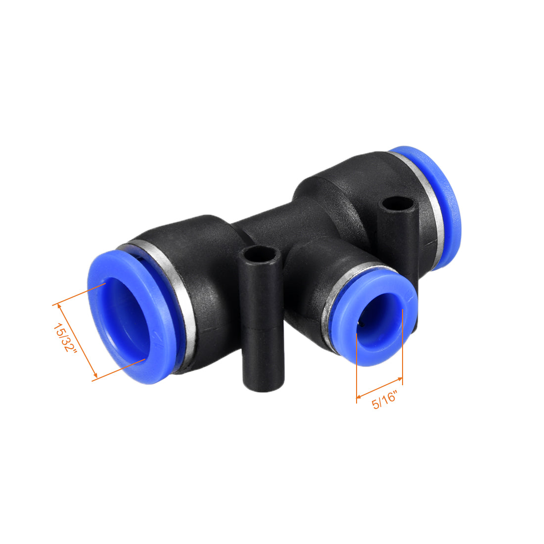 uxcell Uxcell 4 pcs Push To Connect Fittings T Type Tube Connect 15/32“ -5/16” od Push Fit Fittings Tube Fittings Push Lock Blue (12-8mm T tee)