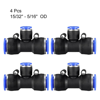 Harfington Uxcell 4 pcs Push To Connect Fittings T Type Tube Connect 15/32“ -5/16” od Push Fit Fittings Tube Fittings Push Lock Blue (12-8mm T tee)
