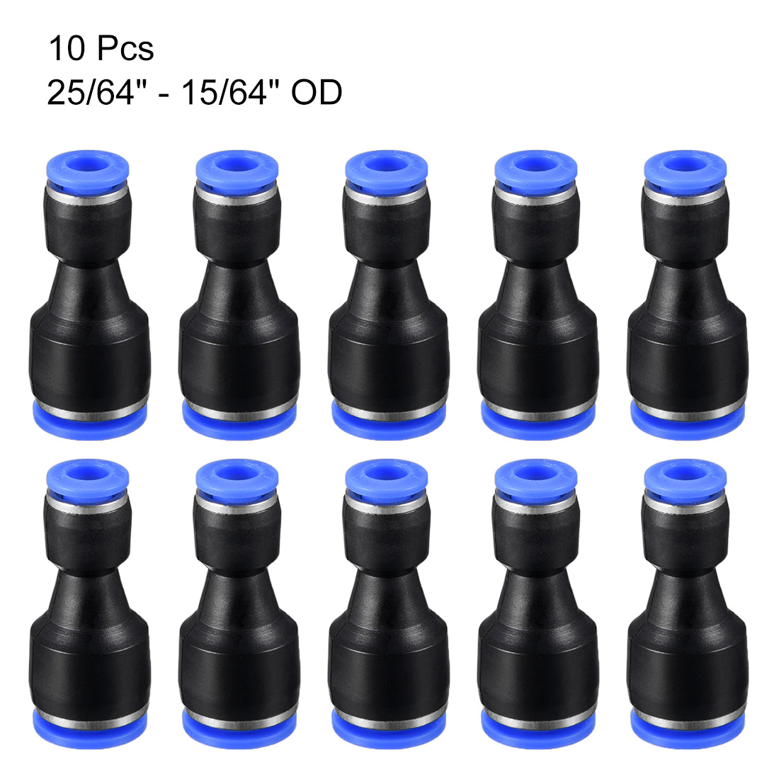 uxcell Uxcell 10pcs Push to Connect Fittings Tube Connect  25/64" to 15/64" Straight OD Push Fit Fittings Tube Fittings Push Lock Blue