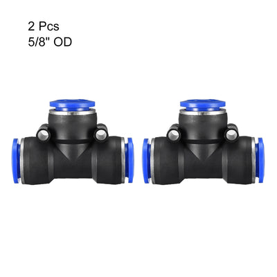 Harfington Uxcell 2pcs Push To Connect Fittings T Type Tube Connect 16mm or 5/8" od Push Fit Fittings Tube Fittings Push Lock Blue  (16mm T tee)