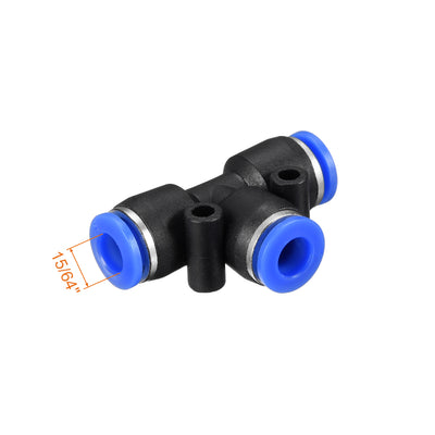 Harfington Uxcell 4pcs Push To Connect Fittings T Type Tube Connect 6mm or 15/64" od Push Fit Fittings Tube Fittings Push Lock Blue (6mm T tee)