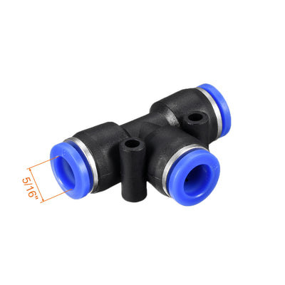 Harfington Uxcell 8pcs Push To Connect Fittings T Type Tube Connect 8mm or 5/16" od Push Fit Fittings Tube Fittings Push Lock Blue (8mm T tee)