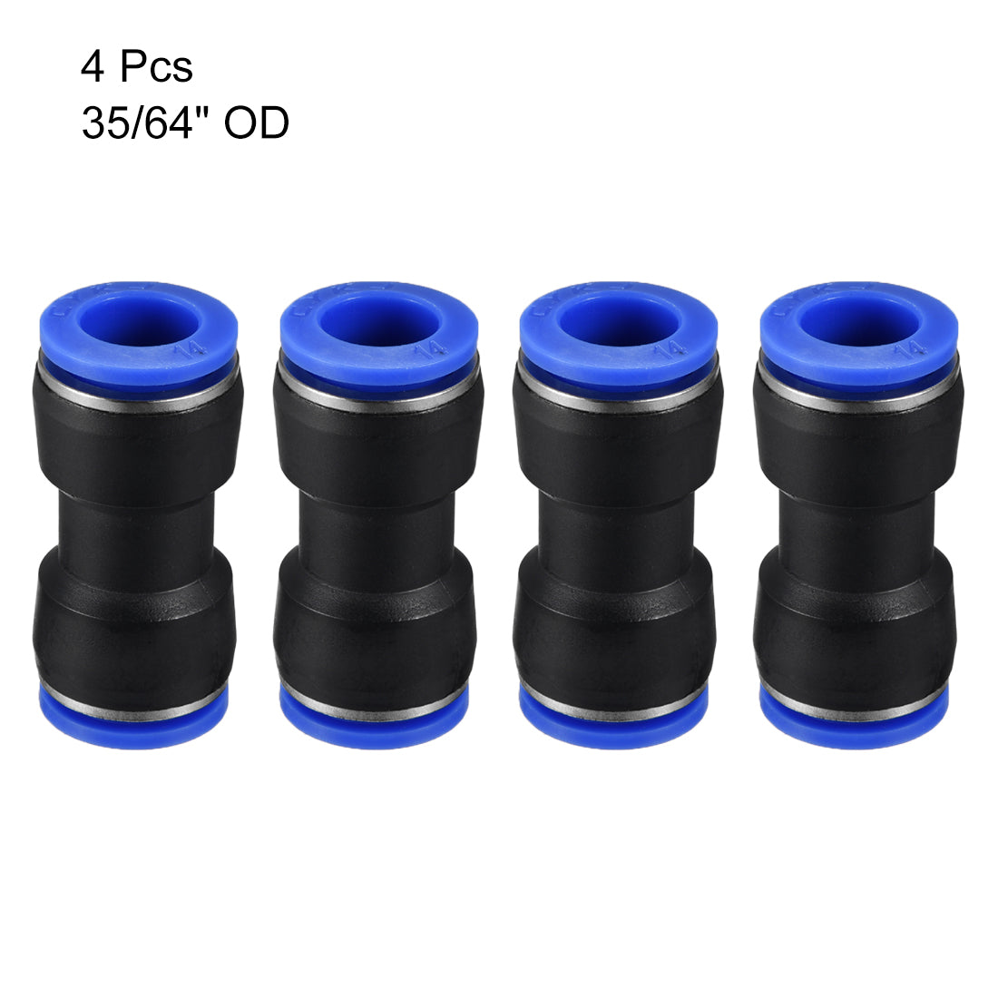 uxcell Uxcell Push to Connect Fittings Tube Connect  14mm or 35/64" Straight OD Push Fit Fittings Tube Fittings Push Lock Blue 4pcs