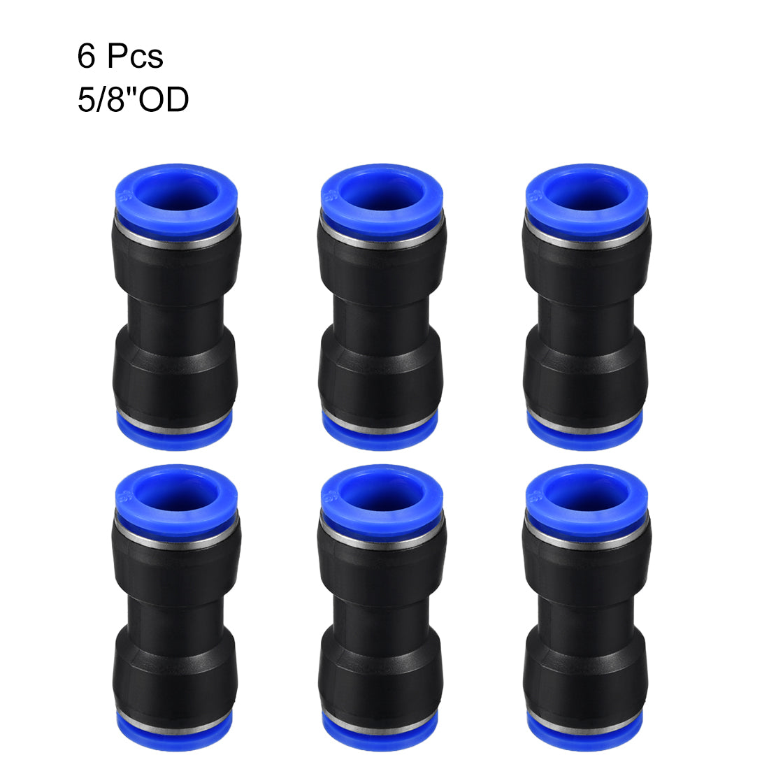 uxcell Uxcell 6pcs Push to Connect Fittings Tube Connect  16mm or 5/8" Straight OD Push Fit Fittings Tube Fittings Push Lock Blue