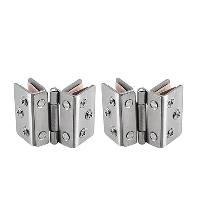 Harfington Uxcell Glass Hinge Cabinet Door Cupboard Showcase  Hinge Glass Clamp ,Stainless Steel , for 8-10mm Glass Thickness 2Pcs