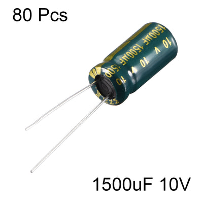 Harfington Uxcell 80pcs Aluminum Radial Electrolytic Capacitor Low ESR Green with 1500uF 10V 105 Celsius Life 3000H 8 x 16 mm High Ripple Current,Low Impedance