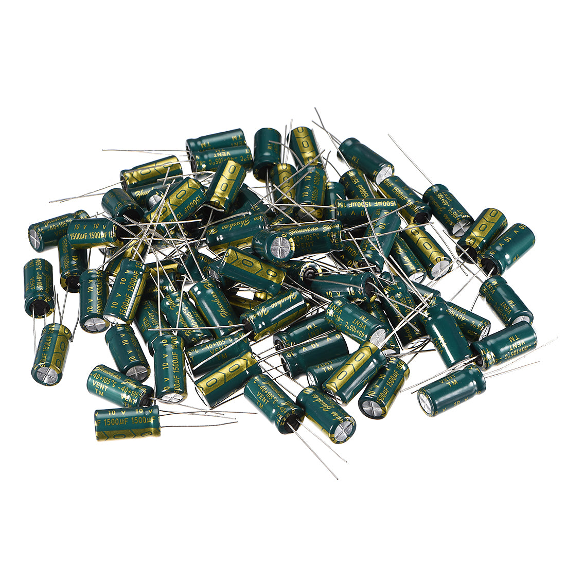 uxcell Uxcell 80pcs Aluminum Radial Electrolytic Capacitor Low ESR Green with 1500uF 10V 105 Celsius Life 3000H 8 x 16 mm High Ripple Current,Low Impedance