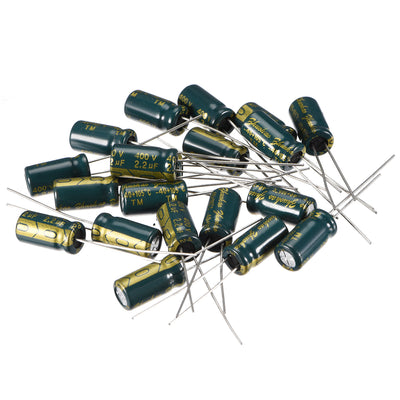 Harfington Uxcell Aluminum Radial Electrolytic Capacitor Low ESR Green with 2.2uF 400V 105 Celsius Life 3000H 6.3 x 12 mm High Ripple Current,Low Impedance 20pcs