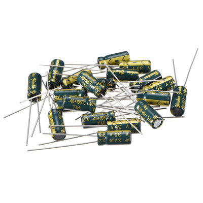 Harfington Uxcell Aluminum Radial Electrolytic Capacitor Low ESR Green with 22uF 35V 105 Celsius Life 3000H 5 x 11 mm High Ripple Current,Low Impedance 20pcs