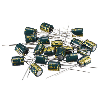 Harfington Uxcell Aluminum Radial Electrolytic Capacitor Low ESR 100uF 35V 105 Celsius 3000H Life 6.3x7mm High Ripple Current Low Impedance 20pcs Green