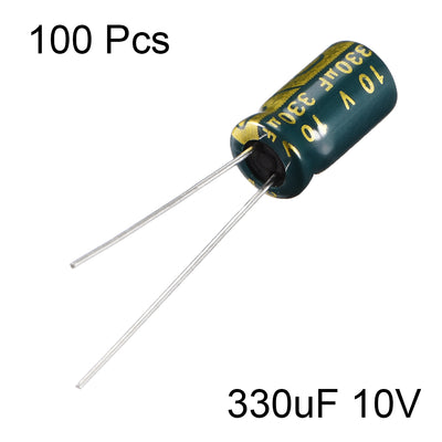Harfington Uxcell Aluminum Radial Electrolytic Capacitor Low ESR 330uF 10V 105 Celsius 3000H Life 6.3x11mm High Ripple Current Low Impedance 100pcs Green