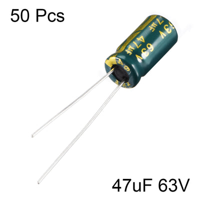 Harfington Uxcell Aluminum Radial Electrolytic Capacitor Low ESR Green with 47uF 63V 105 Celsius Life 3000H 6.3 x 12 mm High Ripple Current,Low Impedance 50pcs