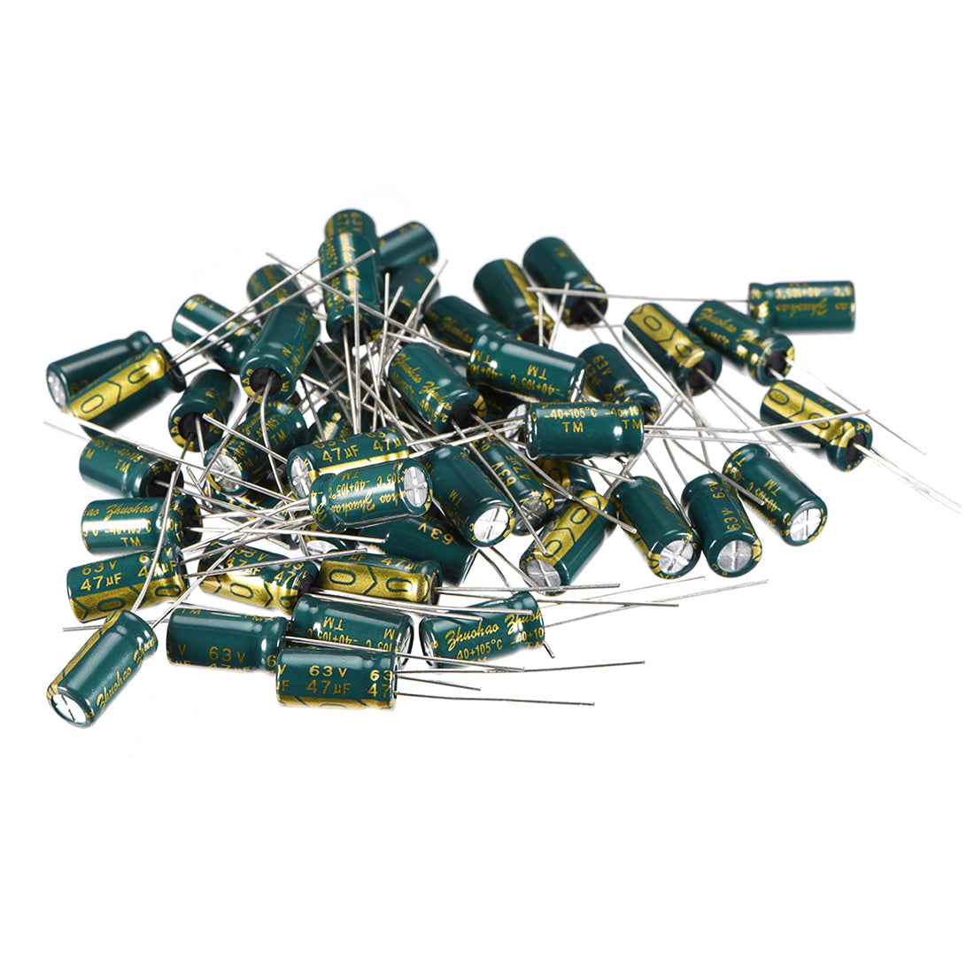 uxcell Uxcell Aluminum Radial Electrolytic Capacitor Low ESR Green with 47uF 63V 105 Celsius Life 3000H 6.3 x 12 mm High Ripple Current,Low Impedance 50pcs