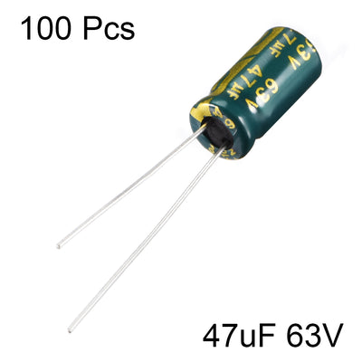 Harfington Uxcell Aluminum Radial Electrolytic Capacitor Low ESR Green with 47uF 63V 105 Celsius Life 3000H 6.3 x 12 mm High Ripple Current,Low Impedance 100pcs