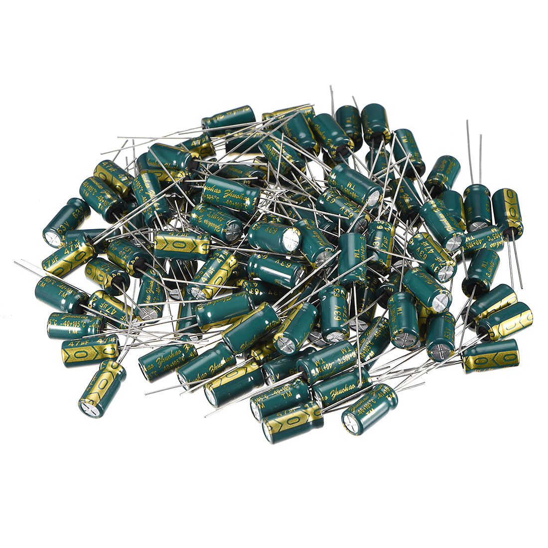 uxcell Uxcell Aluminum Radial Electrolytic Capacitor Low ESR Green with 47uF 63V 105 Celsius Life 3000H 6.3 x 12 mm High Ripple Current,Low Impedance 100pcs