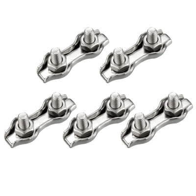 Harfington Uxcell 5 Pcs 316 Stainless Steel Duplex Wire Rope Clip Cable Clamp Suit For 0.8-1.5mm Rope